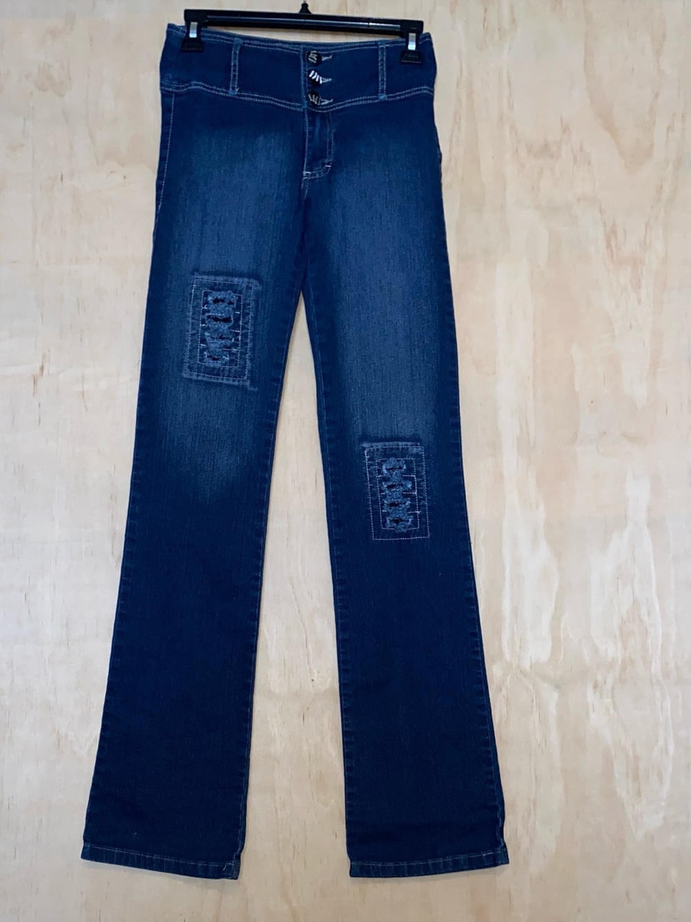 Columbia Dark Blue Women's Flare Jeans with Knee Patch Embroidery